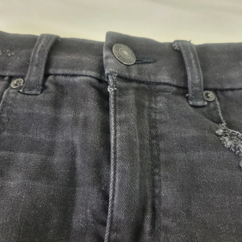 American Eagle Denim Mini Skirt Womens 00 Charcoal Destroyed‎ Raw Hem Distressed